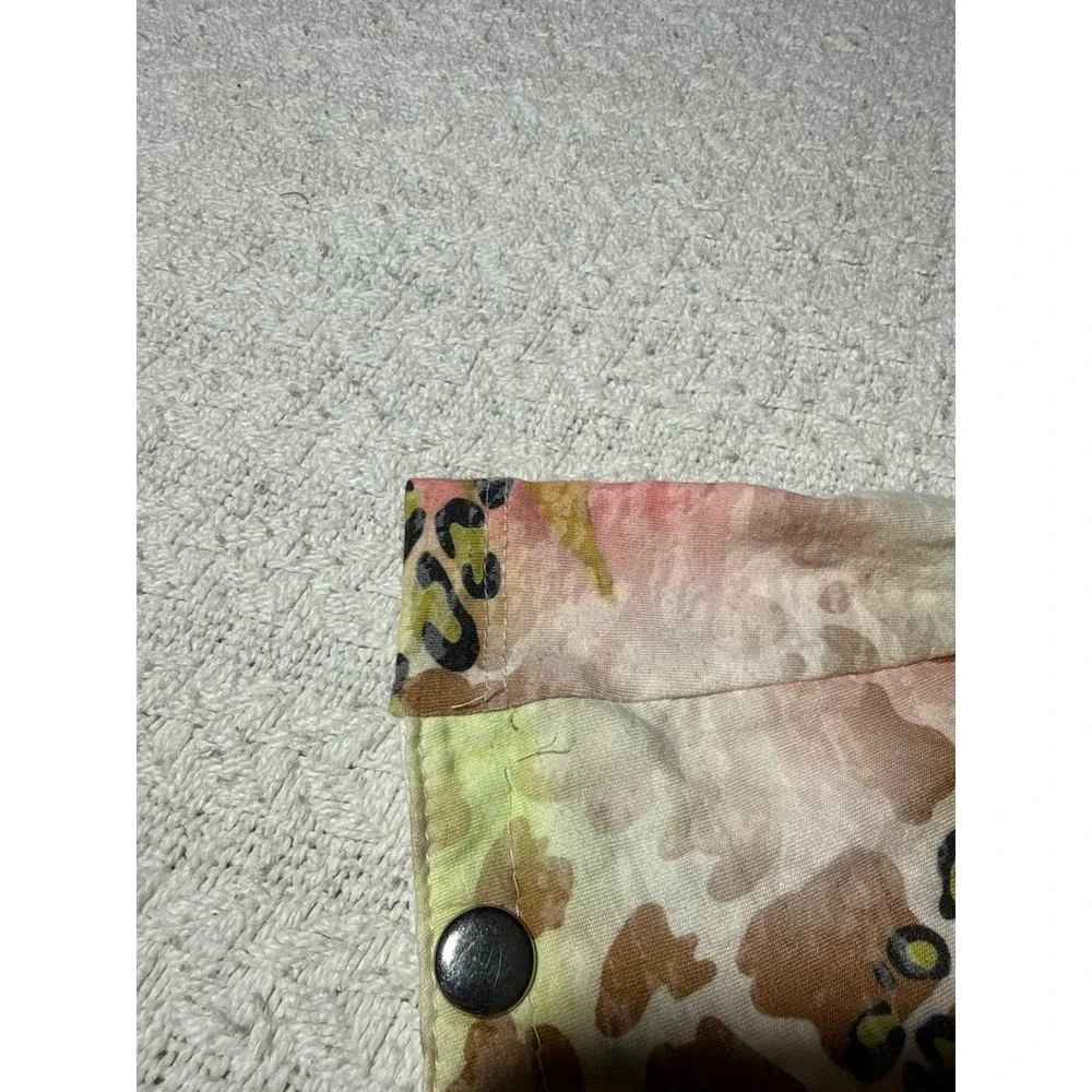 Boho Chic Floral Leopard‎ Cardigan Women M Multicolor Good Asymmetrical Snap Top